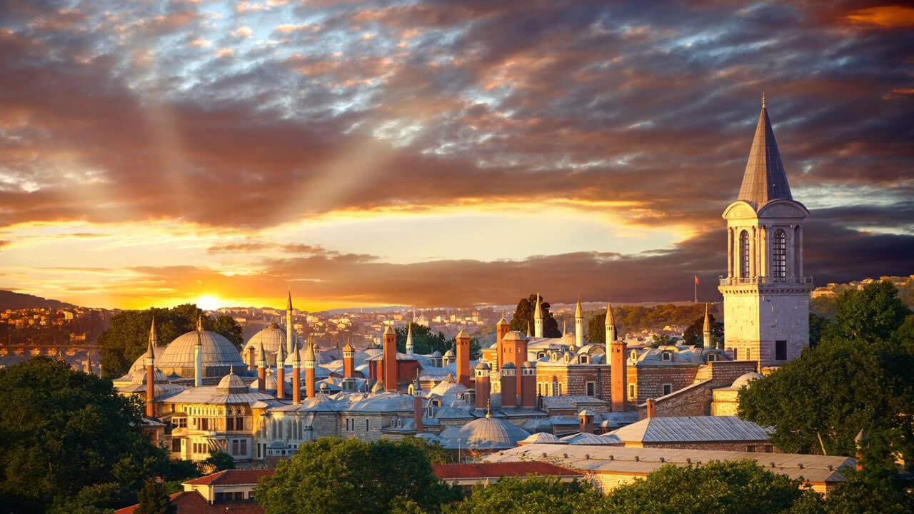 The Topkapi Palace at sunset.