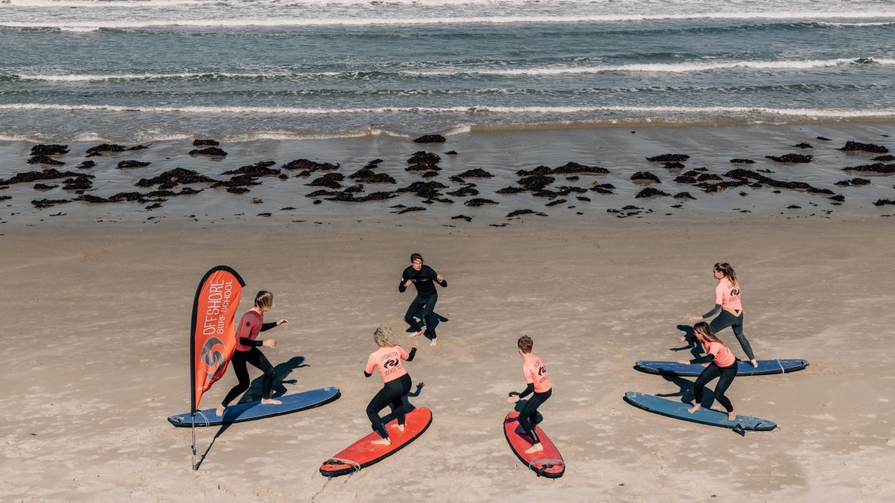 Ariel shot of a surf lesson at Inverloch surf beach - Offshore Surf School Inverloch 