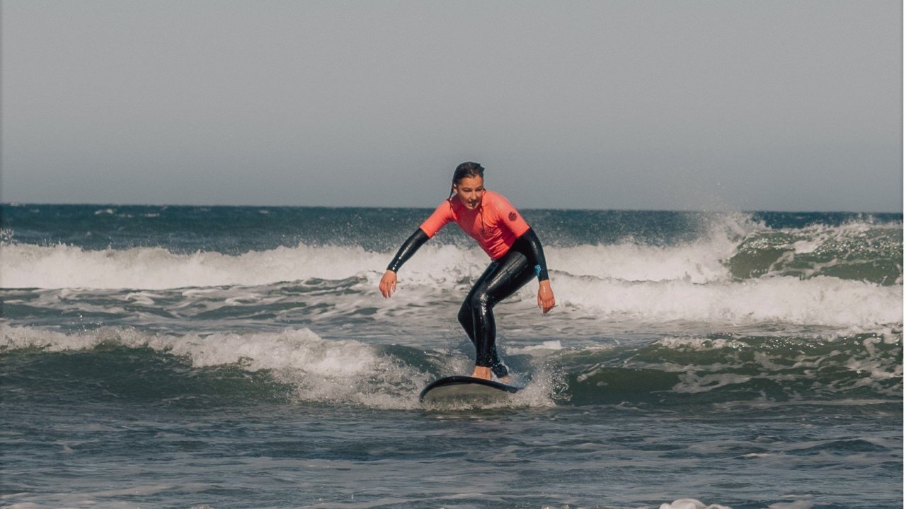 Offshore student surfing at Inverloch during 1 hour lesson - Offshore Surf School Inverloch 