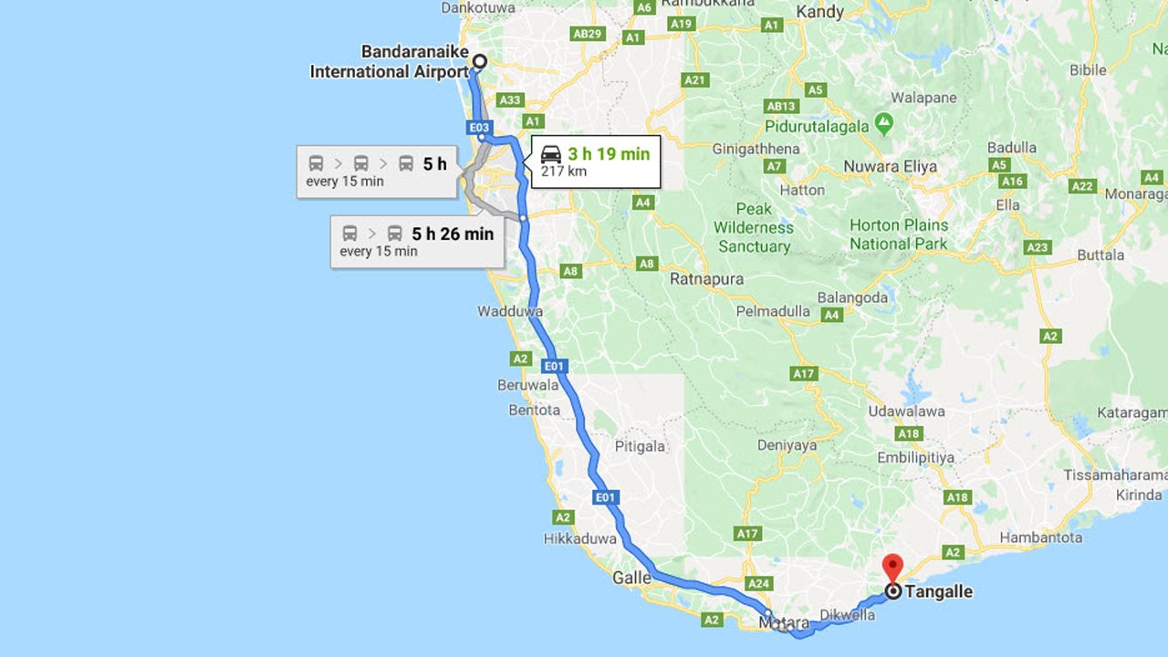 Colombo Airport (CMB) to Tangalle City Private Transfer