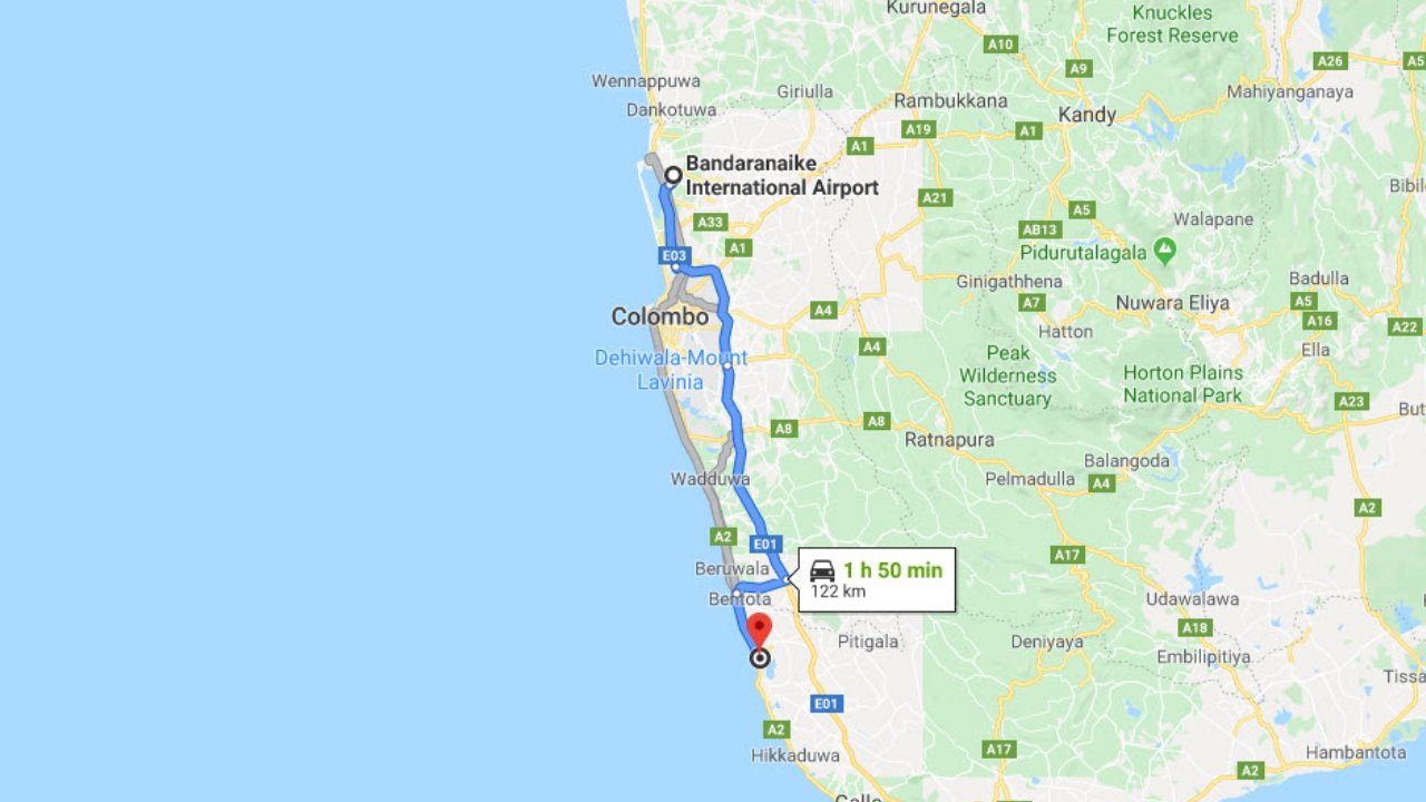 Colombo Airport (CMB) to Ahungalla City Private Transfer