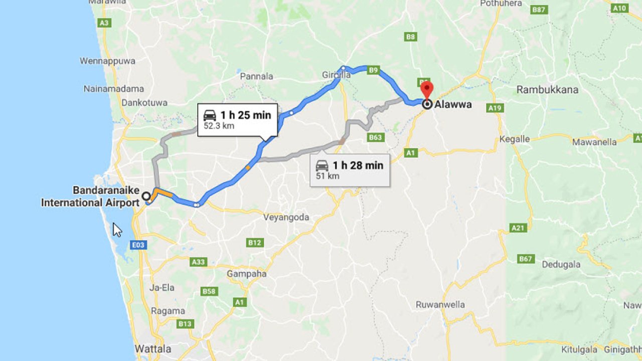 Colombo Airport (CMB) to Alawwa City Private Transfer