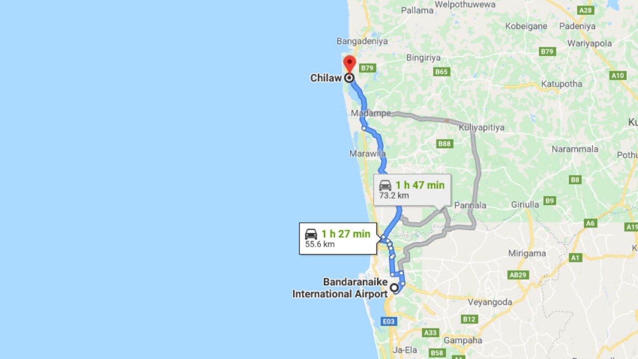 Colombo Airport (CMB) to Chilaw City Private Transfer  