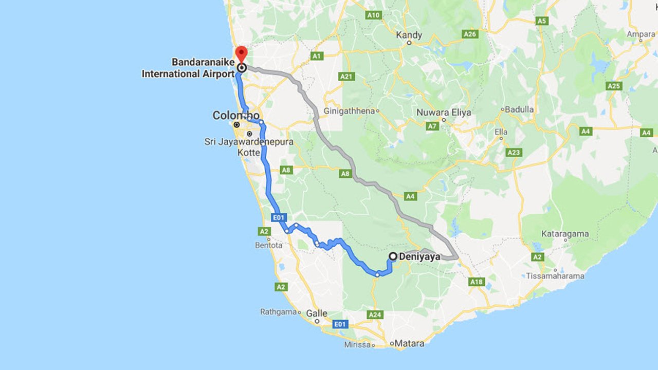 Deniyaya City to Colombo Airport (CMB) Private Transfer 