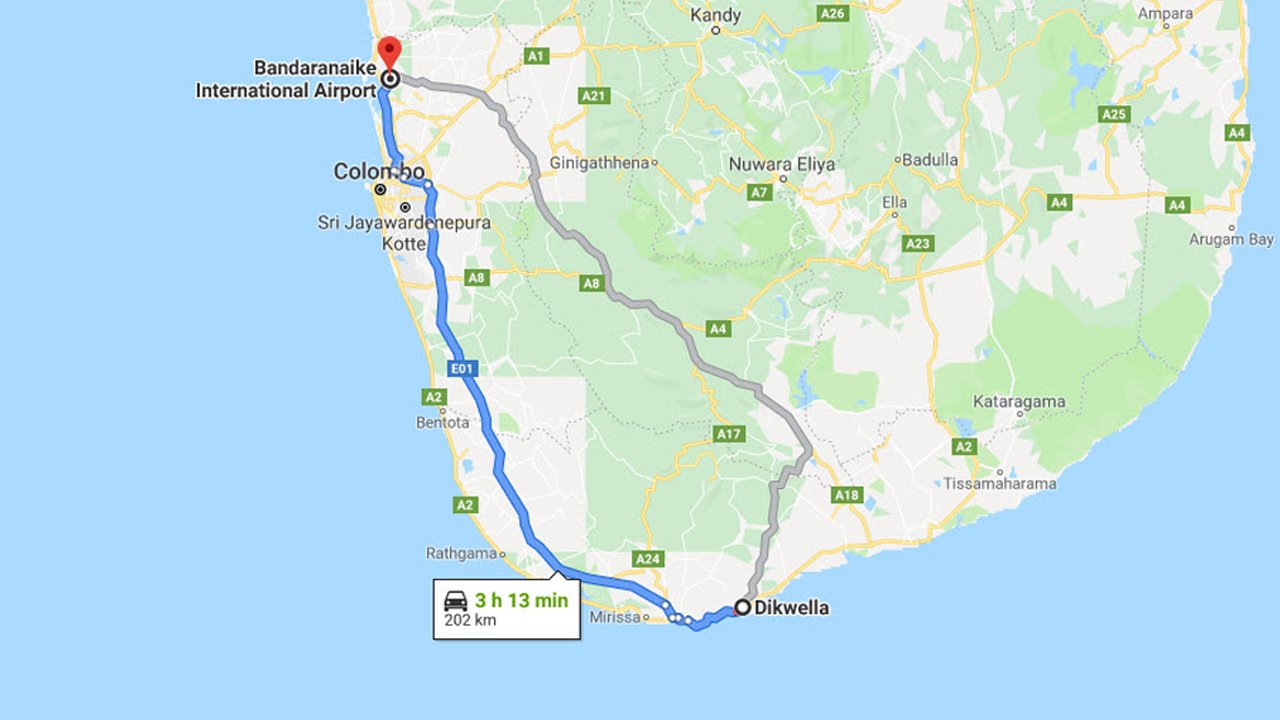 Dickwella City to Colombo Airport (CMB) Private Transfer   