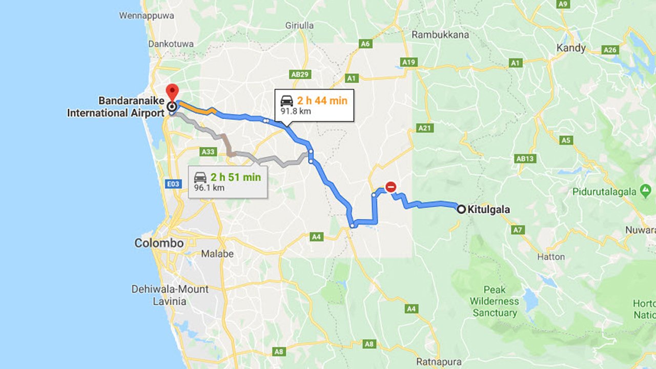 Kithulgala City to Colombo Airport (CMB) Private Transfer