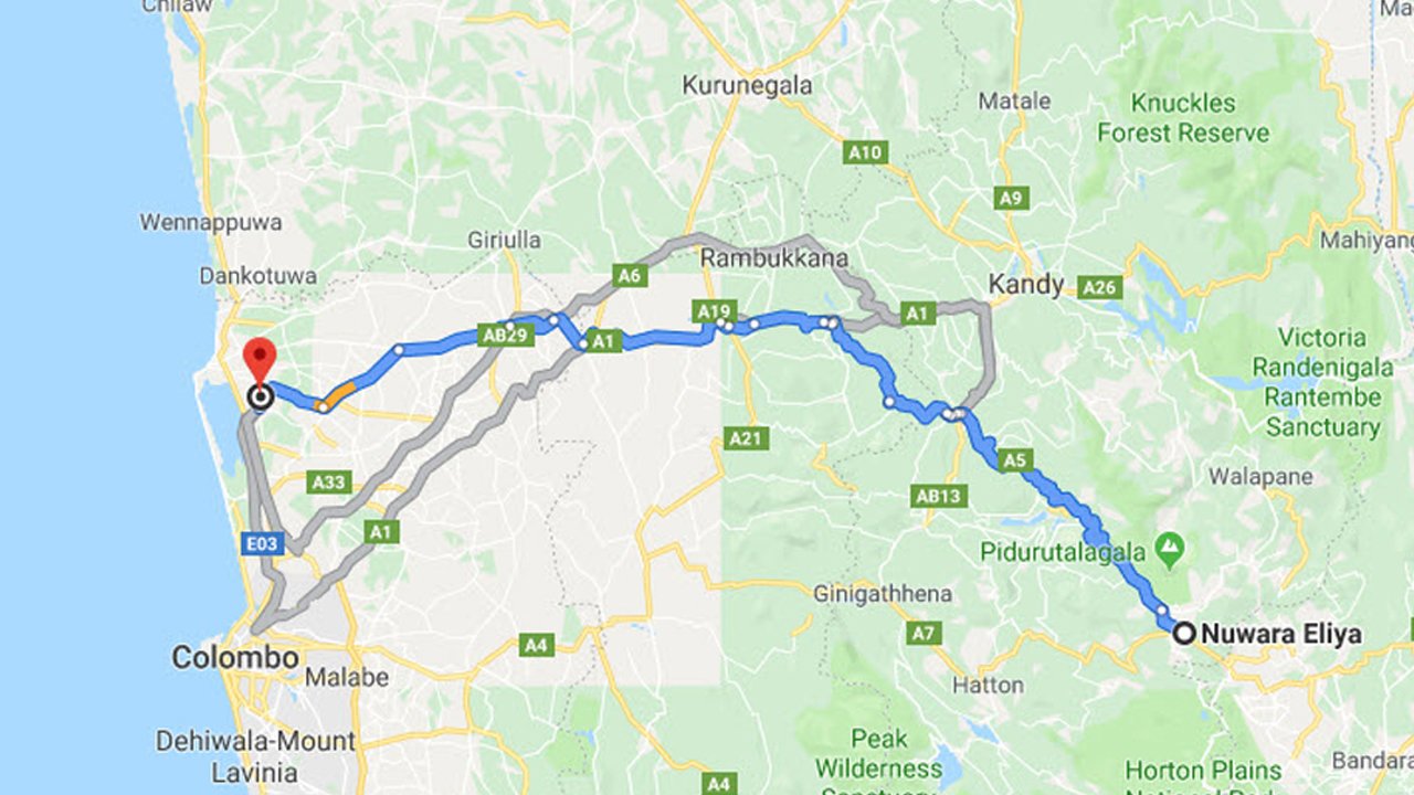 Nuwara Eliya City to Colombo Airport (CMB) Private Transfer