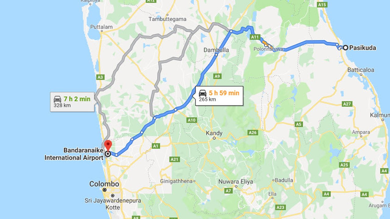 Pasikudah City  to Colombo Airport (CMB) Private Transfer