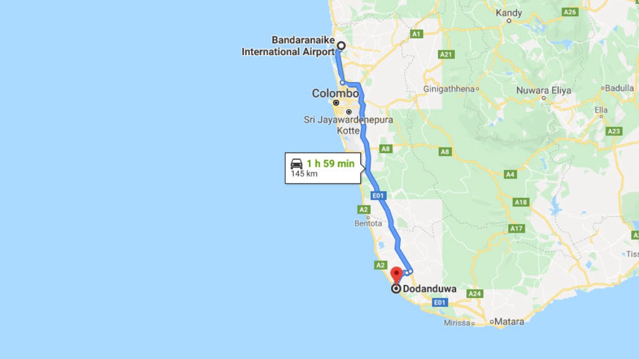 Colombo Airport (CMB) to Dodanduwa City Private Transfer