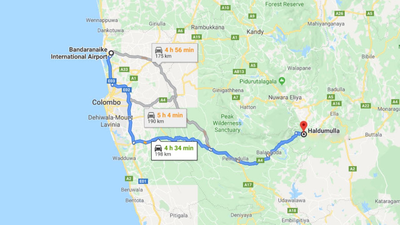 Colombo Airport (CMB) to Haldumulla City Private Transfer 