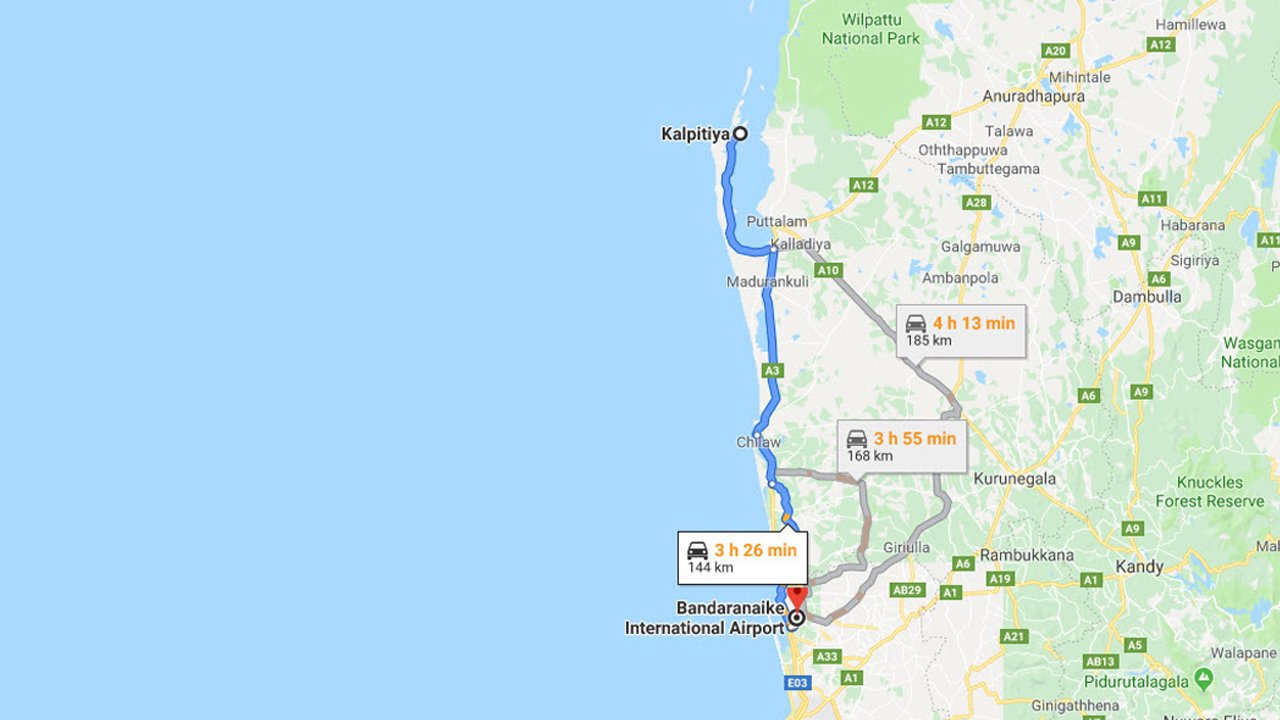 Kalpitiya City to Colombo Airport (CMB) Private Transfer 