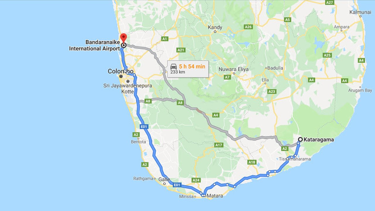 Kataragama City to Colombo Airport (CMB) Private Transfer 