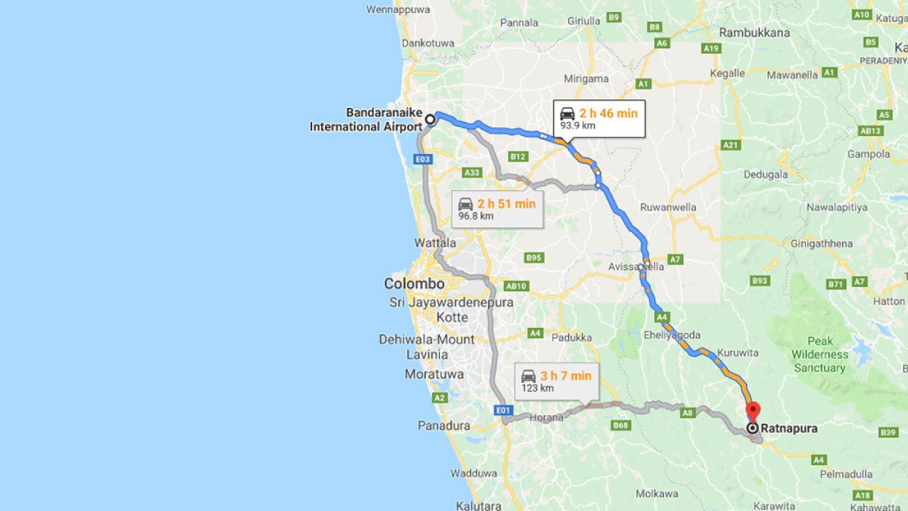 Colombo Airport (CMB) to Ratnapura City Private Transfer