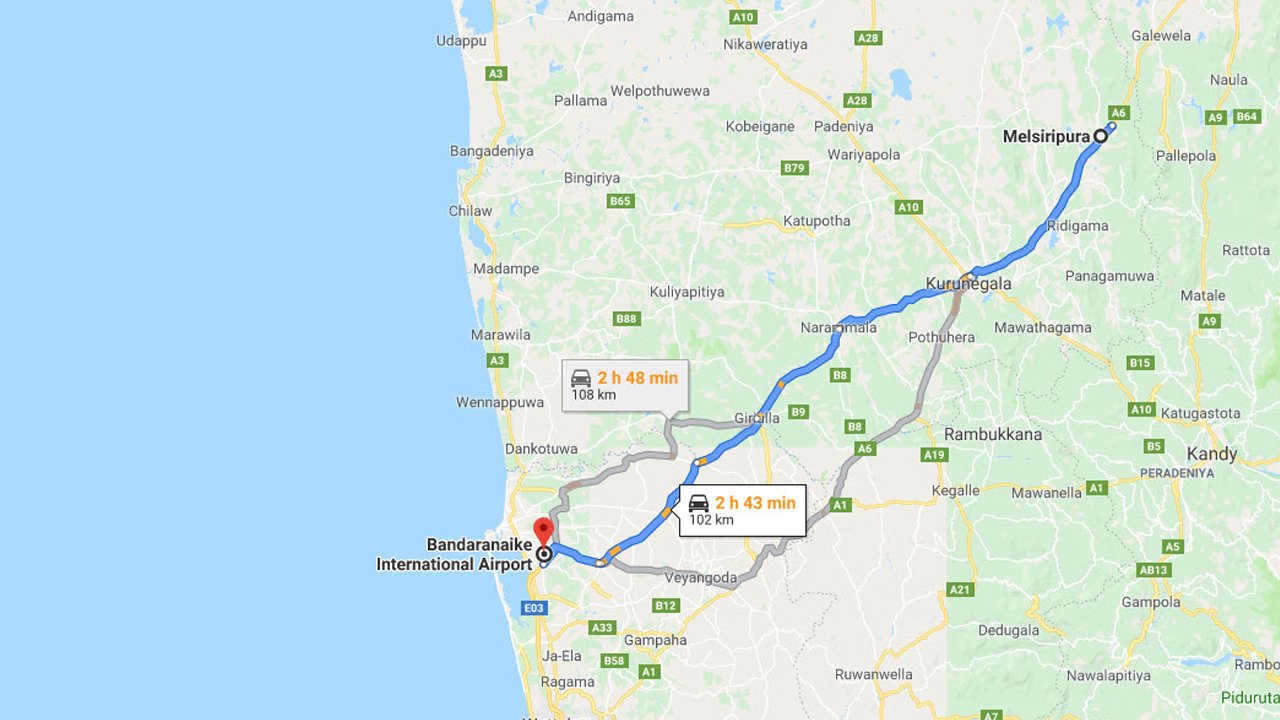Melsiripura City to Colombo Airport (CMB) Private Transfer  