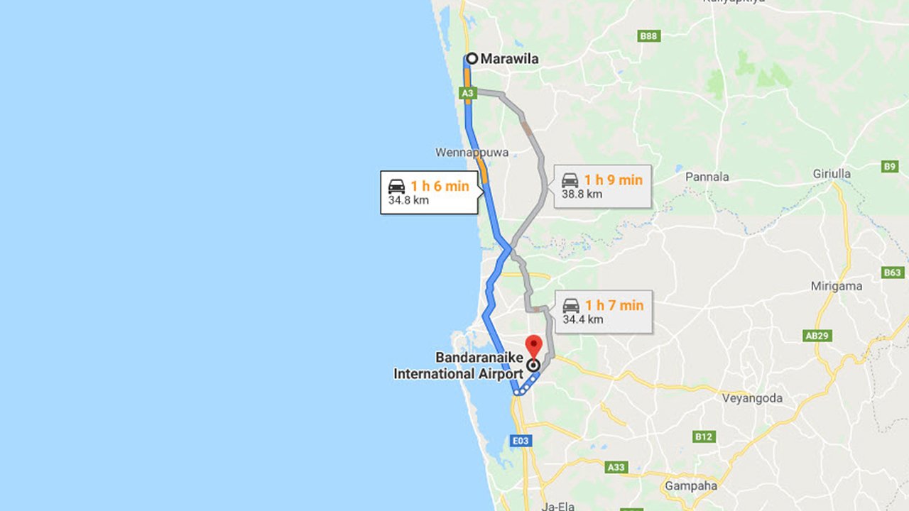 Marawila City to Colombo Airport (CMB) Private Transfer