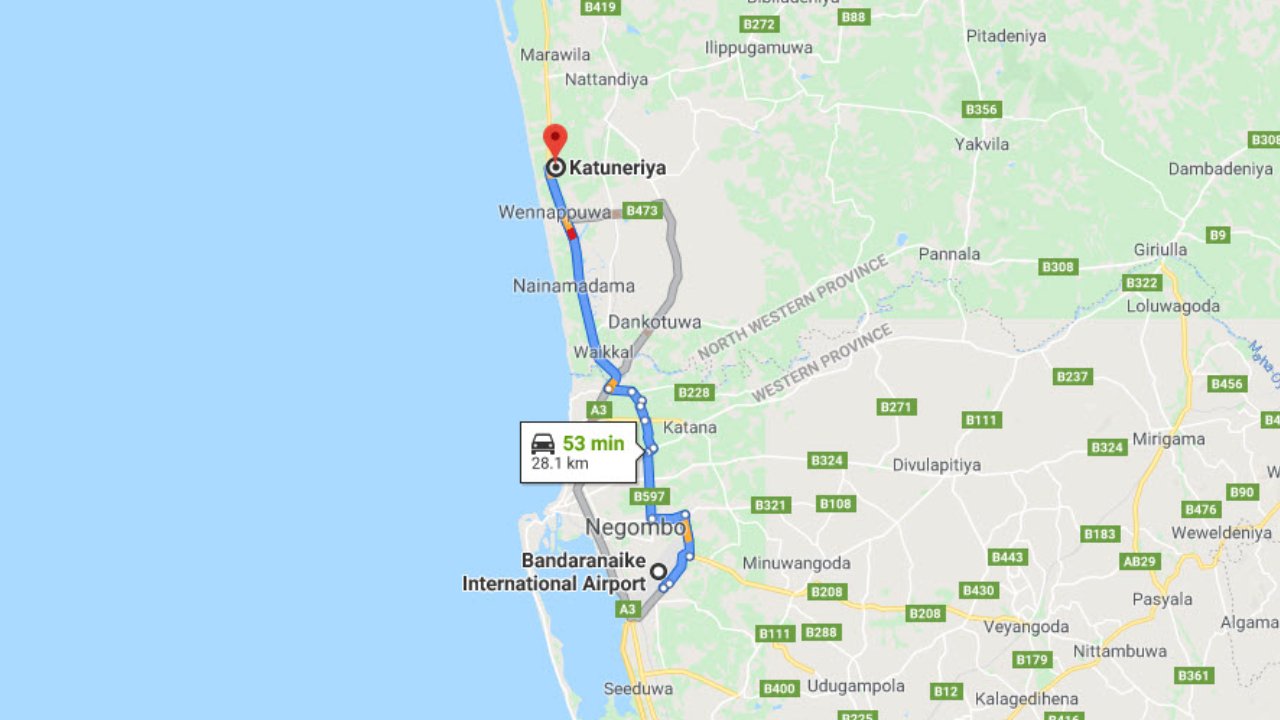 Colombo Airport (CMB) to Katuneriya City Private Transfer