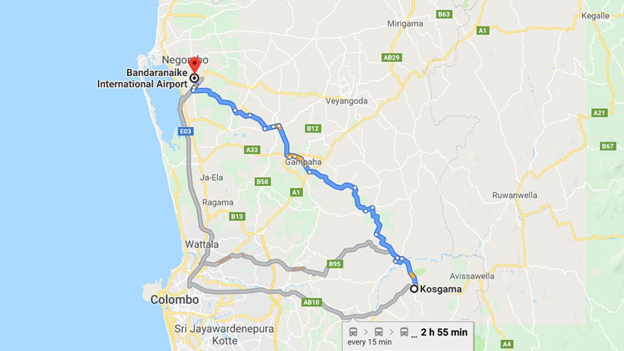  Kosgama City to Colombo Airport (CMB) Private Transfer 