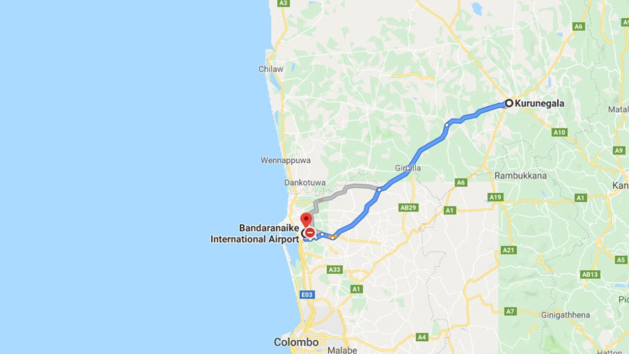 Kurunegala City to Colombo Airport (CMB) Private Transfer 