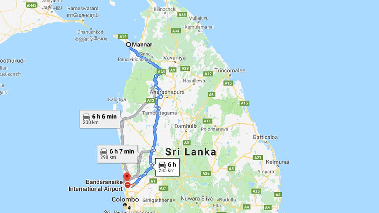 Mannar City to Colombo Airport (CMB) Private Transfer  