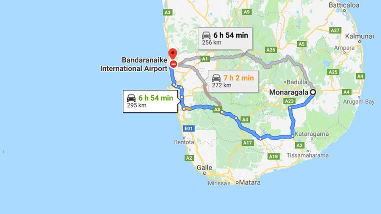 Moneragala City to Colombo Airport (CMB) Private Transfer   
