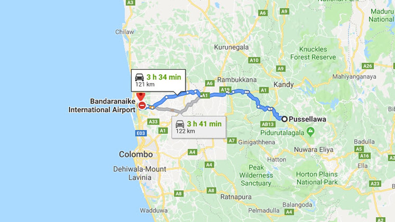 Pussellawa City to Colombo Airport (CMB) Private Transfer 