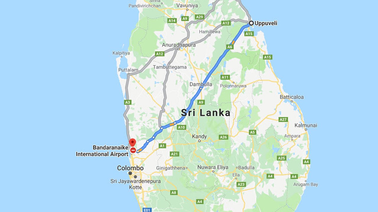 Uppuveli City to Colombo Airport (CMB) Private Transfer