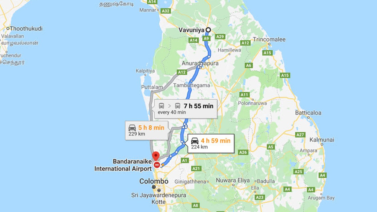 Vavuniya City to Colombo Airport (CMB) Private Transfer