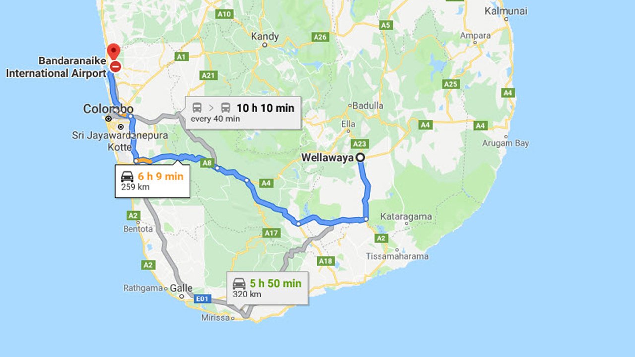 Wellawaya City to Colombo Airport (CMB) Private Transfer 