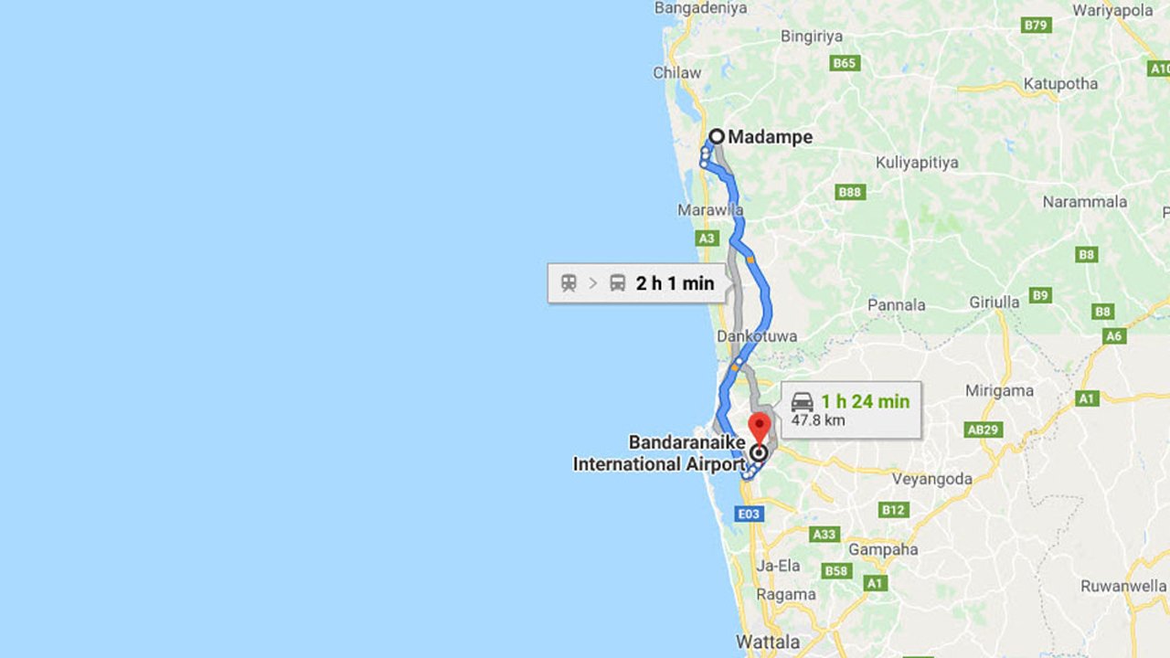 Madampe City to Colombo Airport (CMB) Private Transfer