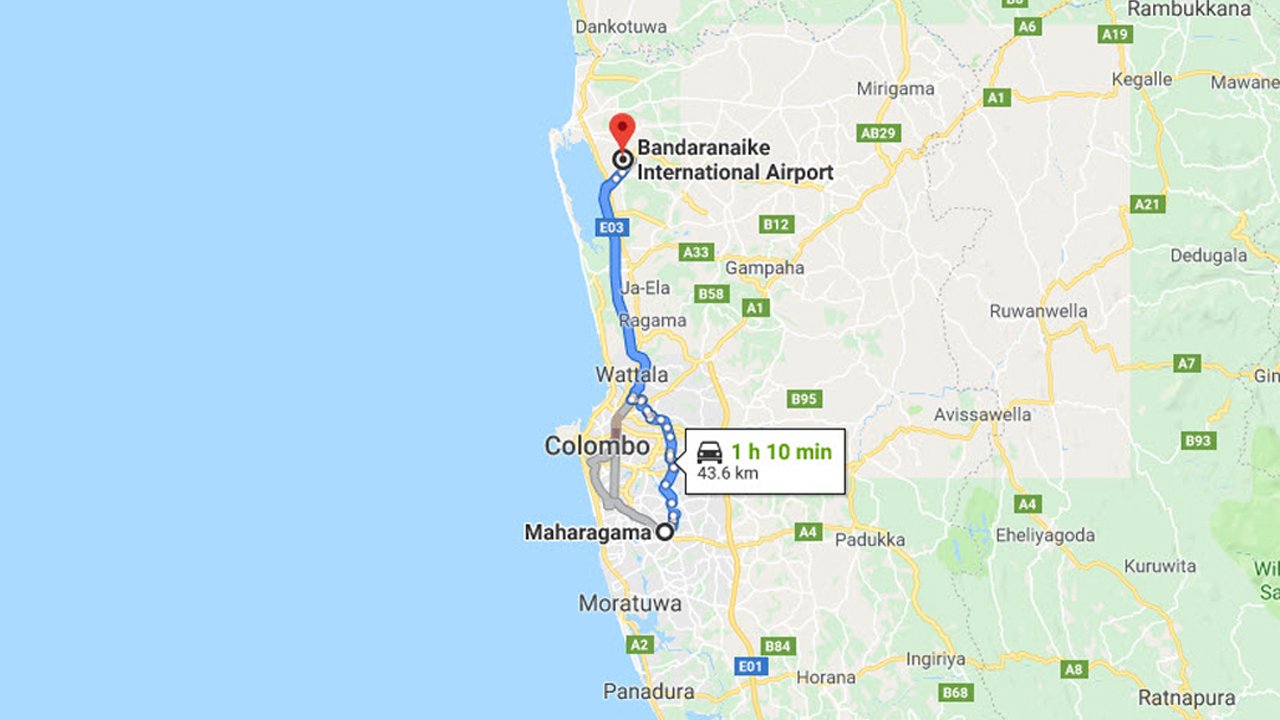 Maharagama City to Colombo Airport (CMB) Private Transfer   