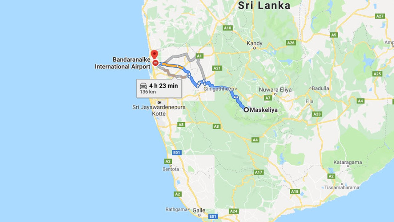 Maskeliya City to Colombo Airport (CMB) Private Transfer