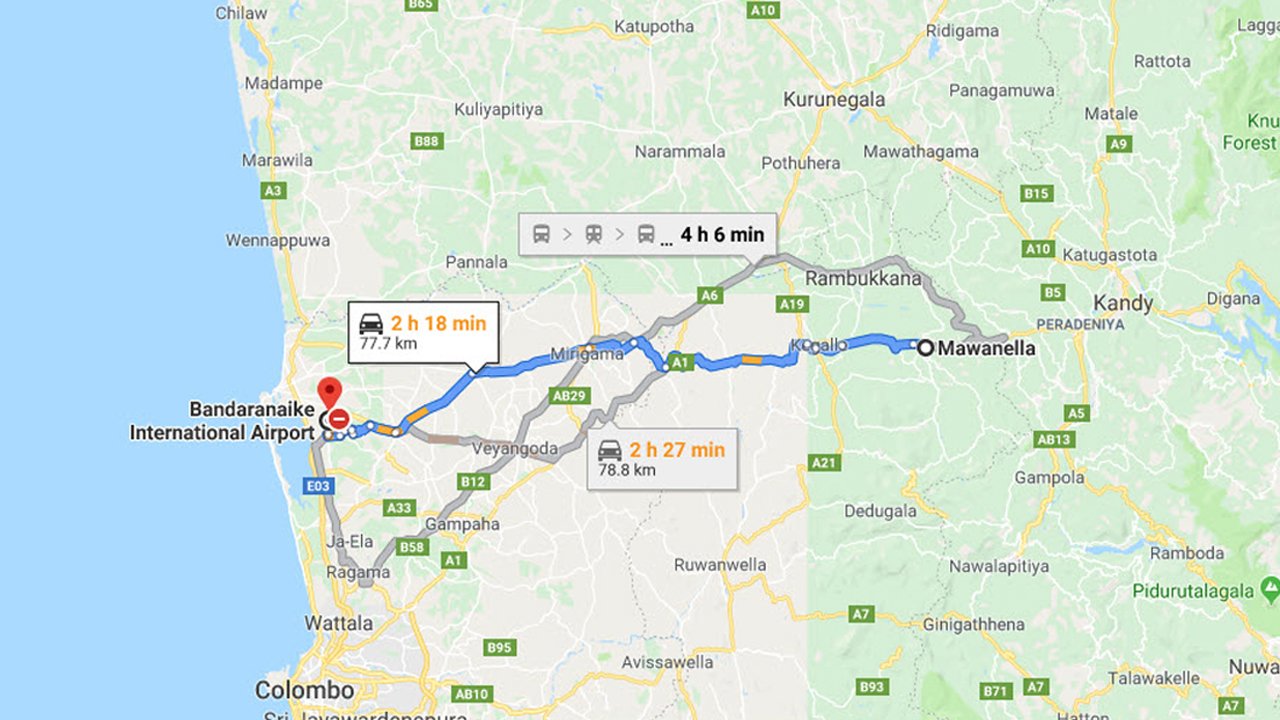 Mawanella City to Colombo Airport (CMB) Private Transfer
