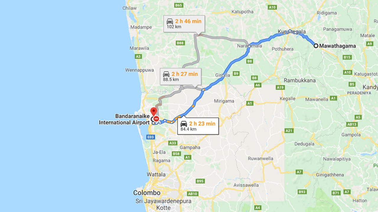 Mawathagama City to Colombo Airport (CMB) Private Transfer