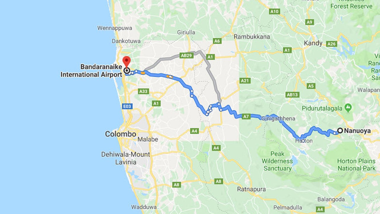 Nanu Oya City to Colombo Airport (CMB) Private Transfer