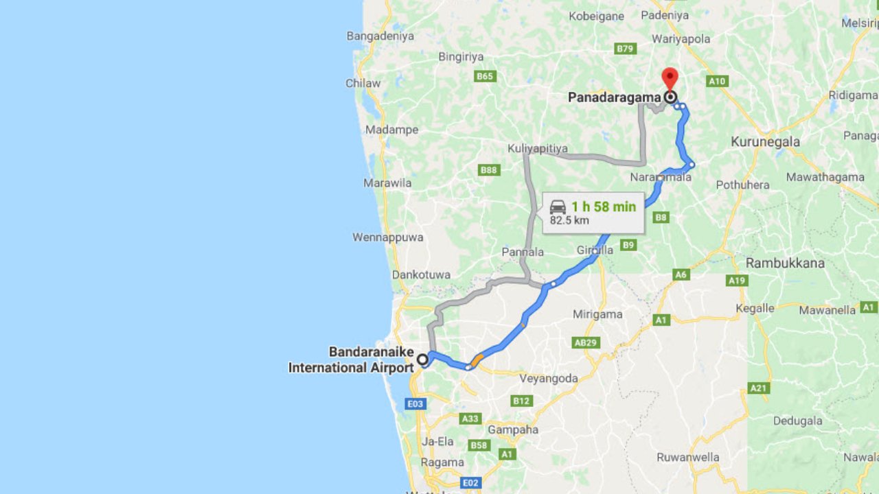 Colombo Airport (CMB) to Panadaragama City Private Transfer
