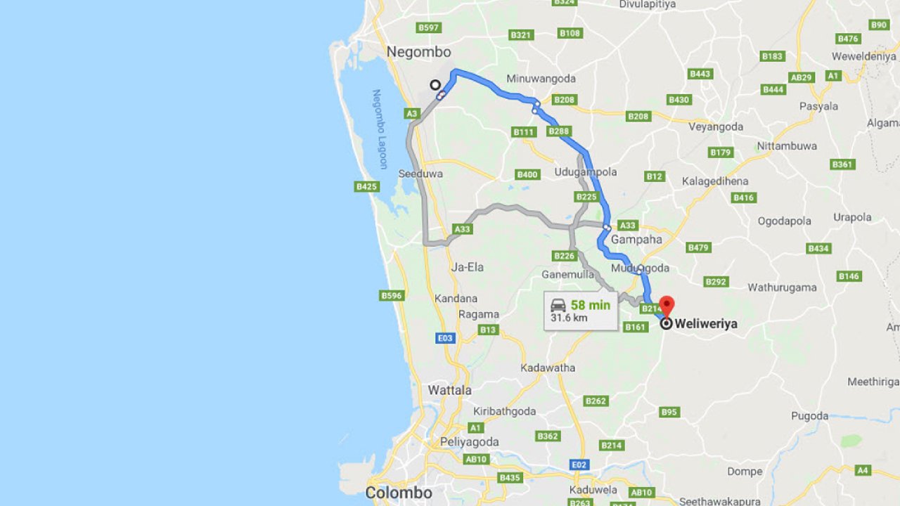 Colombo Airport (CMB) to Weliweriya City Private Transfer