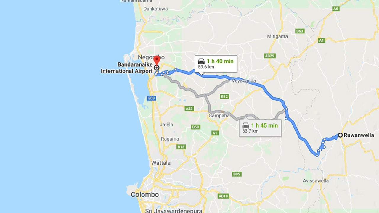 Ruwanwella City to Colombo Airport (CMB) Private Transfer