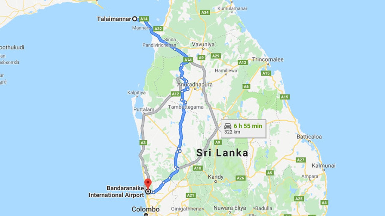 Talaimannar City to Colombo Airport (CMB) Private Transfer 