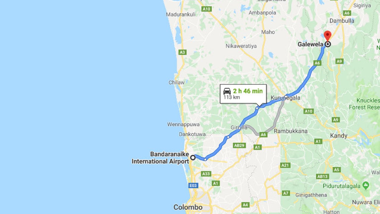 Colombo Airport (CMB) to Galewela City Private Transfer 