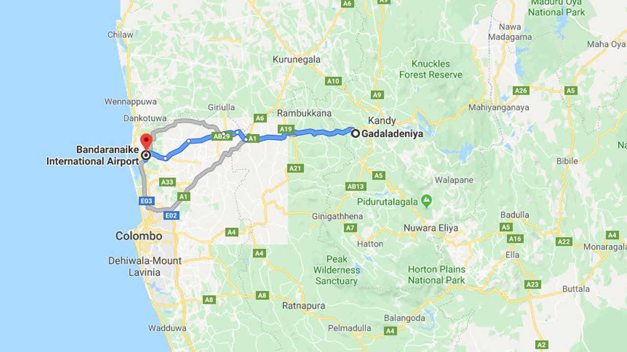 Gadaladeniya City  to Colombo Airport (CMB) Private Transfer