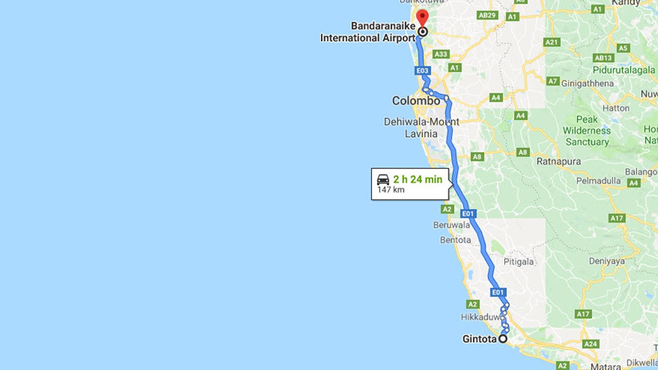 Gintota City to Colombo Airport (CMB) Private Transfer  