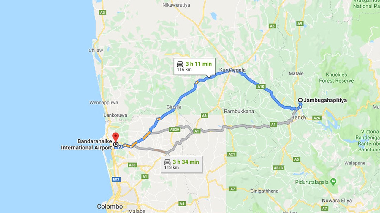 Jambugahapitiya City to Colombo Airport (CMB) Private Transfer    
