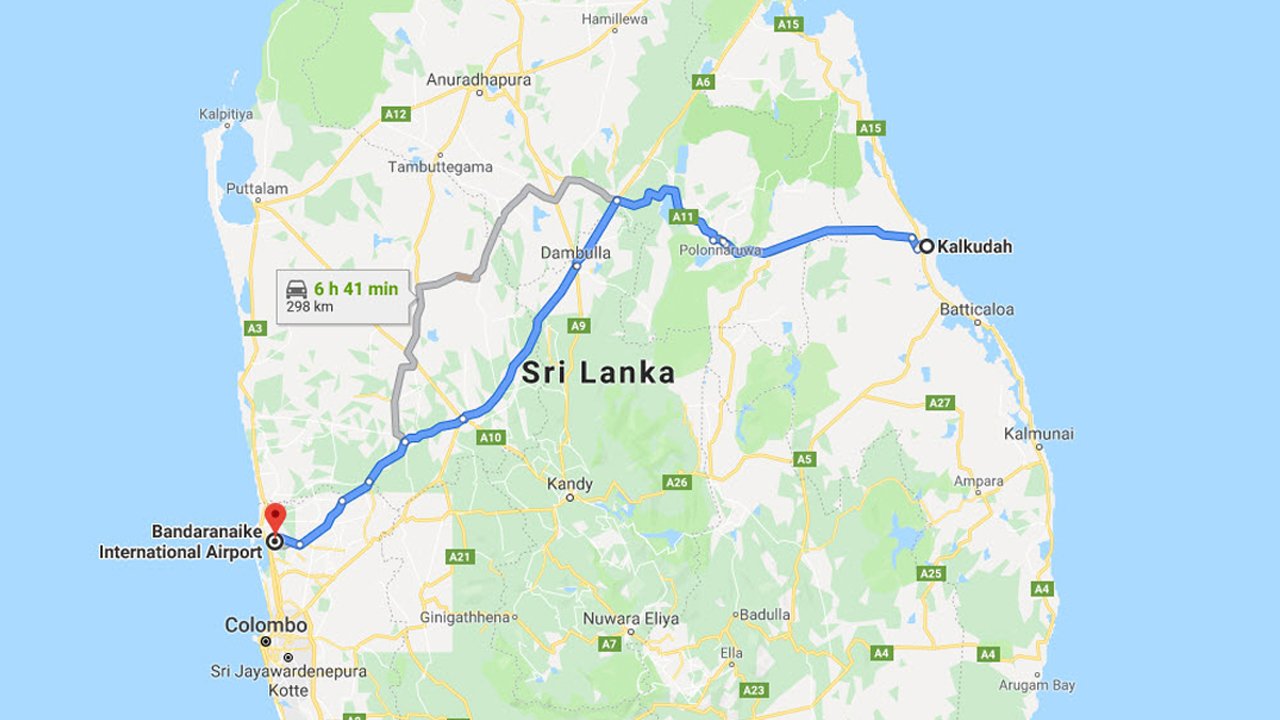 Kalkudah City to Colombo Airport (CMB) Private Transfer  