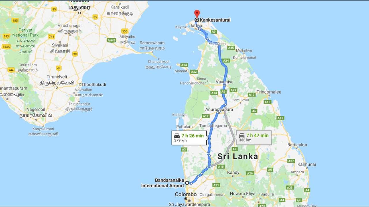 Colombo Airport (CMB) to Kankesanturai City Private Transfer  