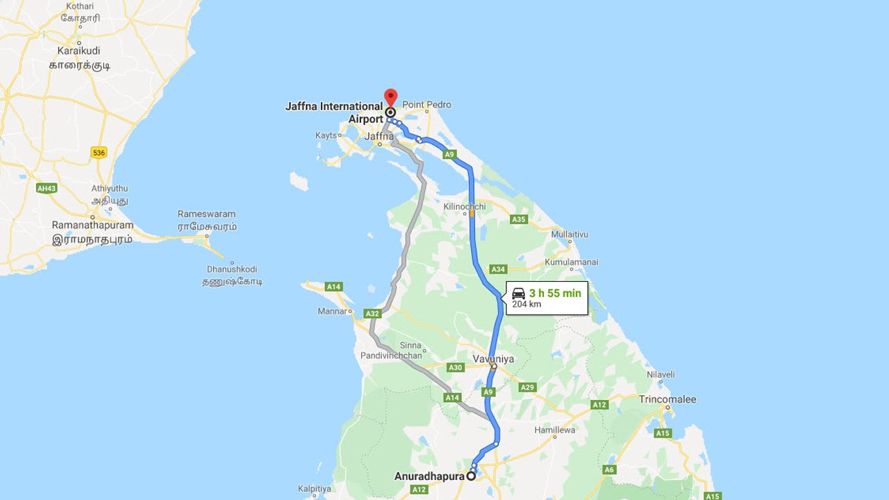 Anuradhapura City to Jaffna Airport (JAF) Private Transfer 