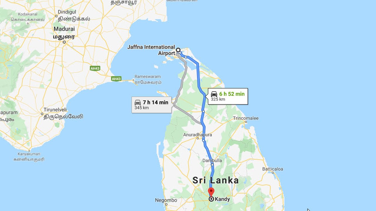 Jaffna Airport (JAF) to Kandy City Private Transfer