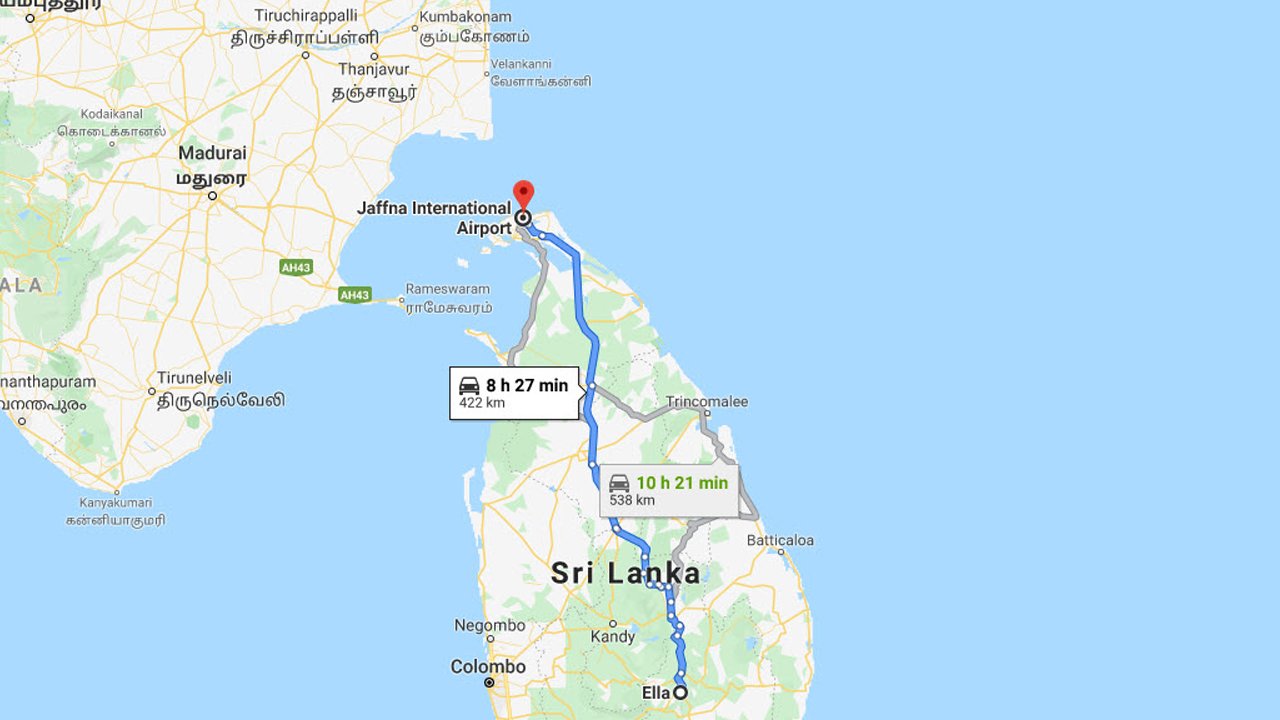 Ella City to Jaffna Airport (JAF) Private Transfer