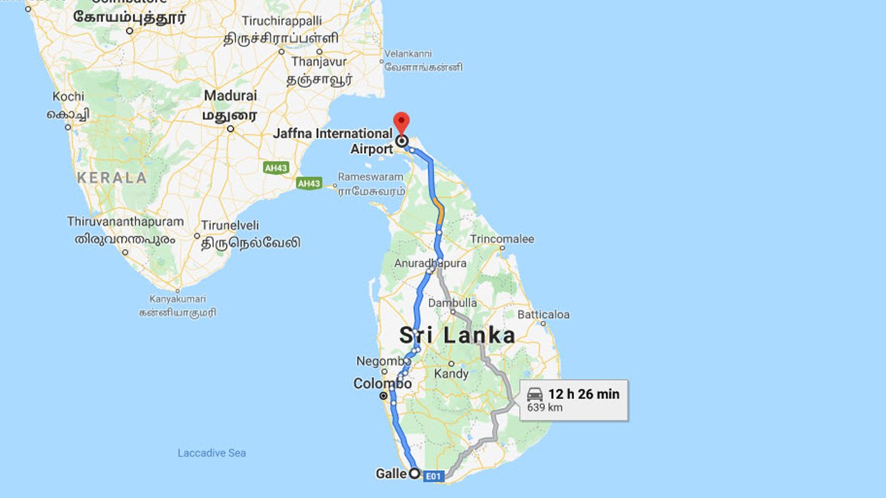 Galle City to Jaffna Airport (JAF) Private Transfer