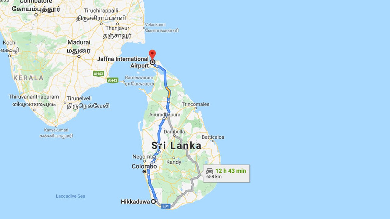 Hikkaduwa City to Jaffna Airport (JAF) Private Transfer