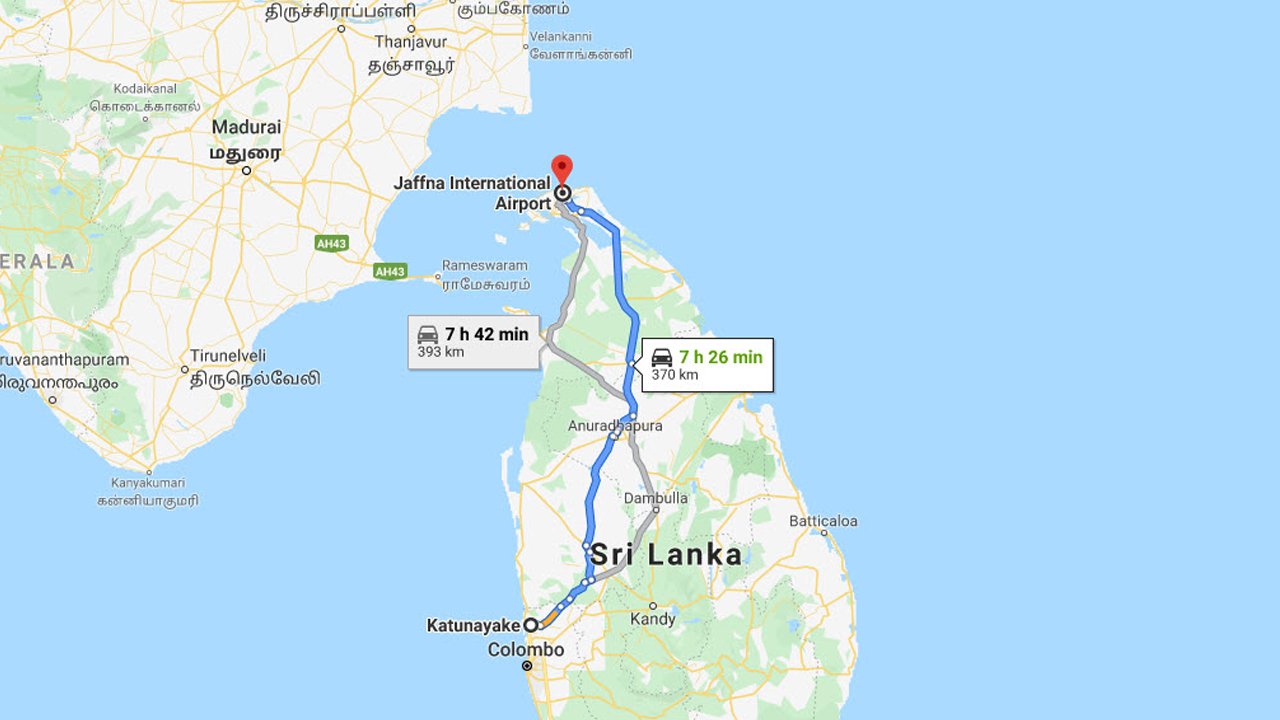 Katunayake City to Jaffna Airport (JAF) Private Transfer